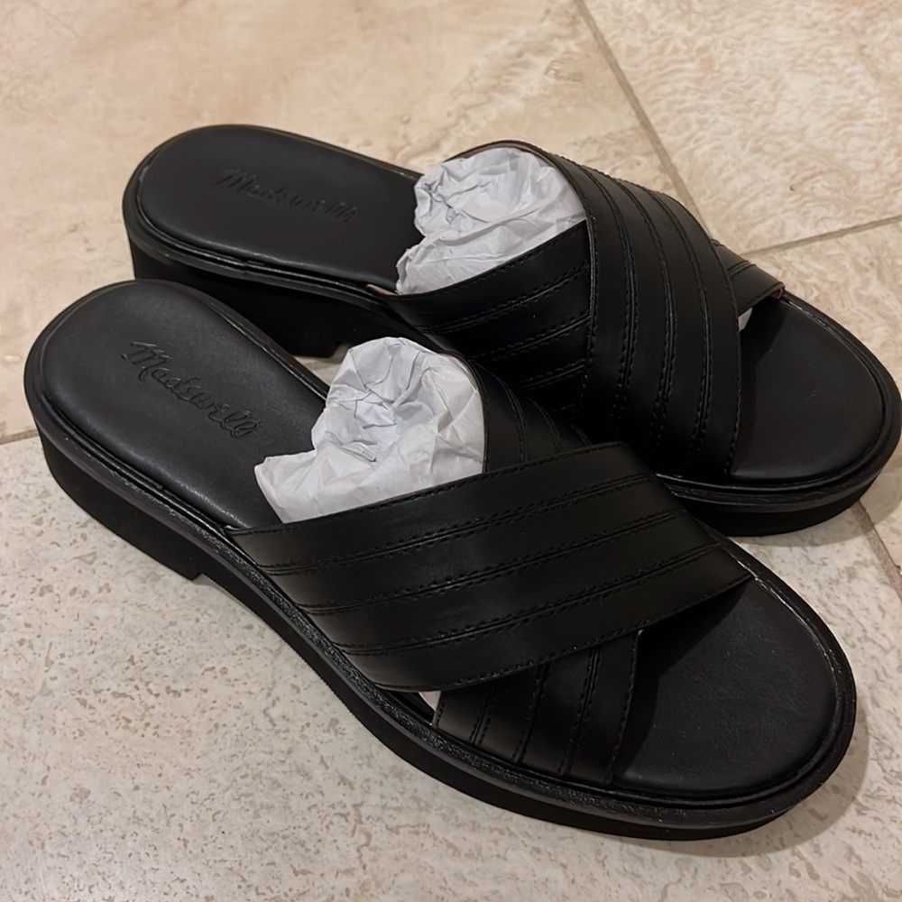 Madewell Pieced Crisscross Slides in Leather